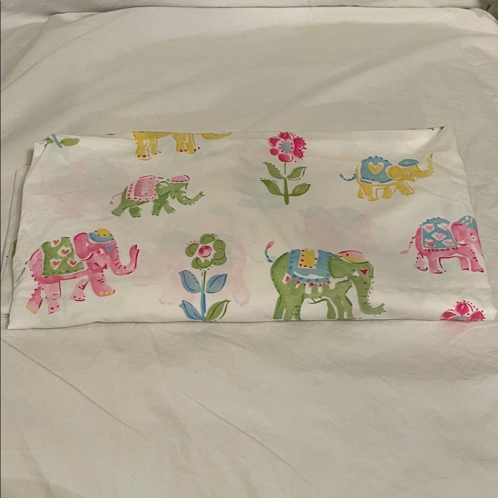 Pottery Barn Kids Elephant Print Crib sheet with Pink and Green